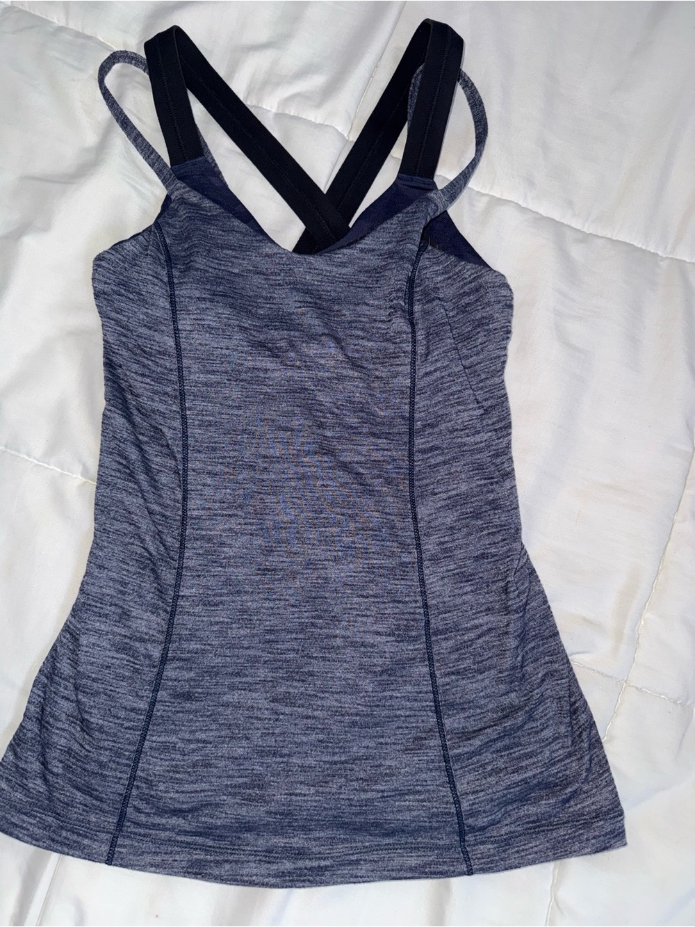 LuluLemon Heathered Navy criss cross back tank